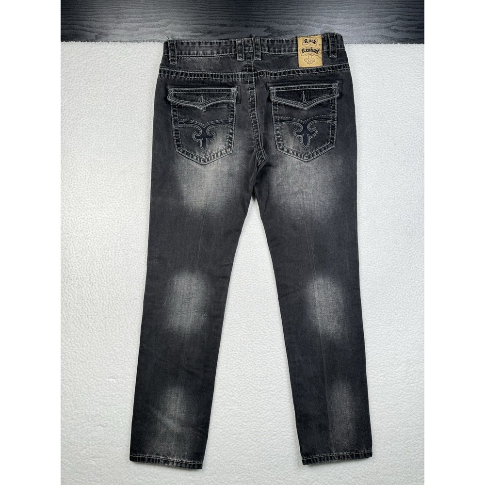 Rock Revival TATE Straight Jeans Black - Men's 38 Fits 36x31 - Read